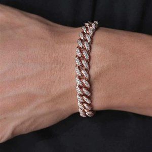 Rose Gold Cuban Link Bracelet Iced Out 12mm 8in